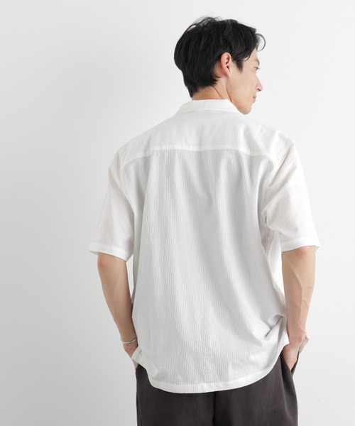 NANO universe（ナノユニバース）の「シルケットサッカーシャツ 半袖（シャツ/ブラウス・メンズ・ネイビー/ブルー/ホワイト/ブラック・L/M/S）」の7枚目の写真