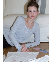 RE_L（リエル）の「Lemo stripe t-shirt (charcoal)（Tシャツ/カットソー）」