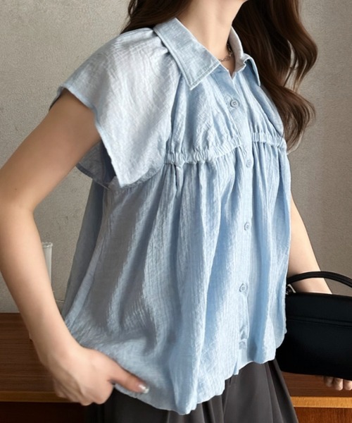 Eclat one(エクラワン)の「【Eclat one】 ニュアンス ストライプ バルーン シャーリング シャツ(シャツ/ブラウス・レディース・オフホワイト/ブルー/ブラック・FREE)」の17枚目の写真
