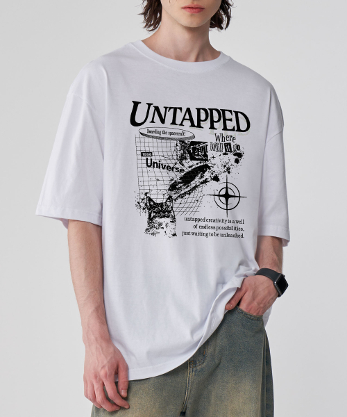 UNTAPPED STUDIO（アンタップドスタジオ）の「ユニバースキャットグラフィティピュアコットンビッグオーバーサイズ半袖Tシャツ2COLOR（Tシャツ/カットソー・レディース・ホワイト/ブラック・S/M(95)/L/XL）」の3枚目の写真