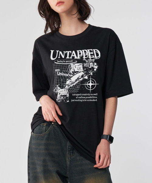 UNTAPPED STUDIO（アンタップドスタジオ）の「ユニバースキャットグラフィティピュアコットンビッグオーバーサイズ半袖Tシャツ2COLOR（Tシャツ/カットソー・レディース・ホワイト/ブラック・S/M(95)/L/XL）」の6枚目の写真