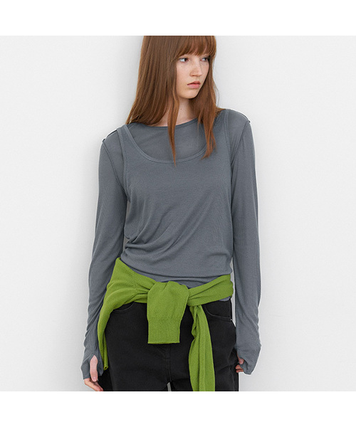 ATELIER NAIN(アトリエナイン)の「AN INTERLOCK RIBBED SLIM SET-UP TEE S (T-7165)(Tシャツ/カットソー・レディース・スカイブルー/ヘザーグレー/ダークグレー・SMALL/MEDIUM)」の2枚目の写真