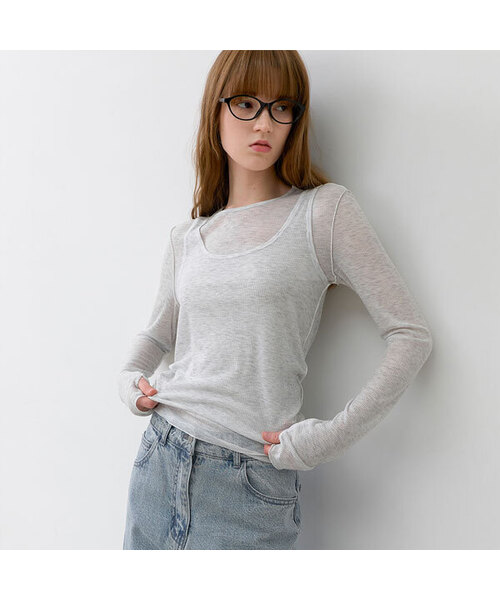 ATELIER NAIN(アトリエナイン)の「AN INTERLOCK RIBBED SLIM SET-UP TEE S (T-7165)(Tシャツ/カットソー・レディース・スカイブルー/ヘザーグレー/ダークグレー・SMALL/MEDIUM)」の3枚目の写真