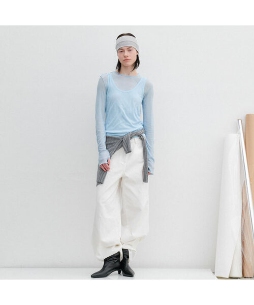 ATELIER NAIN(アトリエナイン)の「AN INTERLOCK RIBBED SLIM SET-UP TEE S (T-7165)(Tシャツ/カットソー・レディース・スカイブルー/ヘザーグレー/ダークグレー・SMALL/MEDIUM)」の1枚目の写真