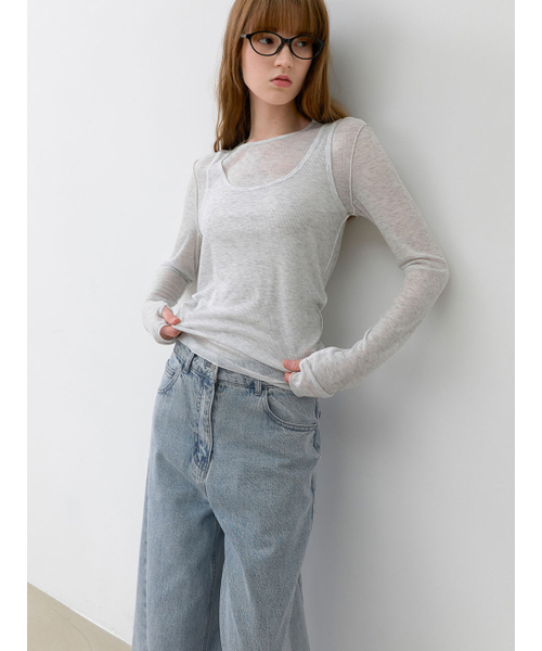 ATELIER NAIN(アトリエナイン)の「AN INTERLOCK RIBBED SLIM SET-UP TEE S (T-7165)(Tシャツ/カットソー・レディース・スカイブルー/ヘザーグレー/ダークグレー・SMALL/MEDIUM)」の5枚目の写真