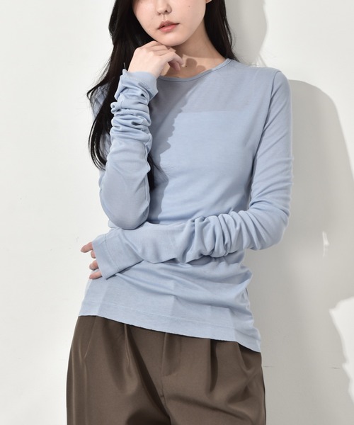 Y/lim（イリム）の「シアーギャザースリーブロンT（Tシャツ/カットソー・レディース・ブラウン/グリーン/ピンク/ブルー/オフホワイト/ブラック/グレー・L/M）」の6枚目の写真