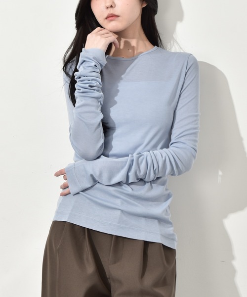 Y/lim（イリム）の「シアーギャザースリーブロンT（Tシャツ/カットソー・レディース・ブラウン/グリーン/ピンク/ブルー/オフホワイト/ブラック/グレー・L/M）」の8枚目の写真