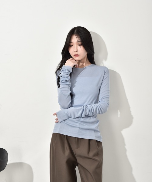 Y/lim（イリム）の「シアーギャザースリーブロンT（Tシャツ/カットソー・レディース・ブラウン/グリーン/ピンク/ブルー/オフホワイト/ブラック/グレー・L/M）」の9枚目の写真