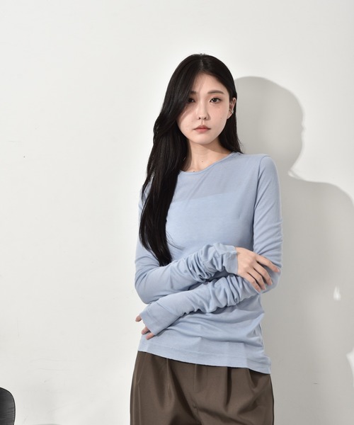 Y/lim（イリム）の「シアーギャザースリーブロンT（Tシャツ/カットソー・レディース・ブラウン/グリーン/ピンク/ブルー/オフホワイト/ブラック/グレー・L/M）」の11枚目の写真