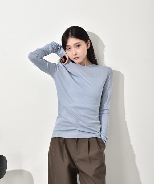 Y/lim（イリム）の「シアーギャザースリーブロンT（Tシャツ/カットソー・レディース・ブラウン/グリーン/ピンク/ブルー/オフホワイト/ブラック/グレー・L/M）」の12枚目の写真