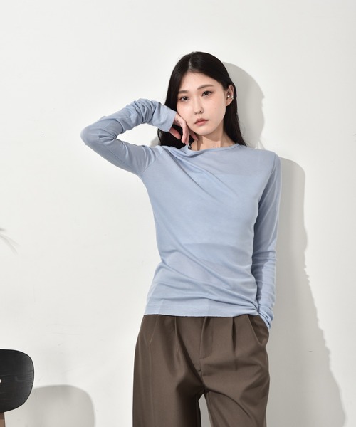 Y/lim（イリム）の「シアーギャザースリーブロンT（Tシャツ/カットソー・レディース・ブラウン/グリーン/ピンク/ブルー/オフホワイト/ブラック/グレー・L/M）」の13枚目の写真