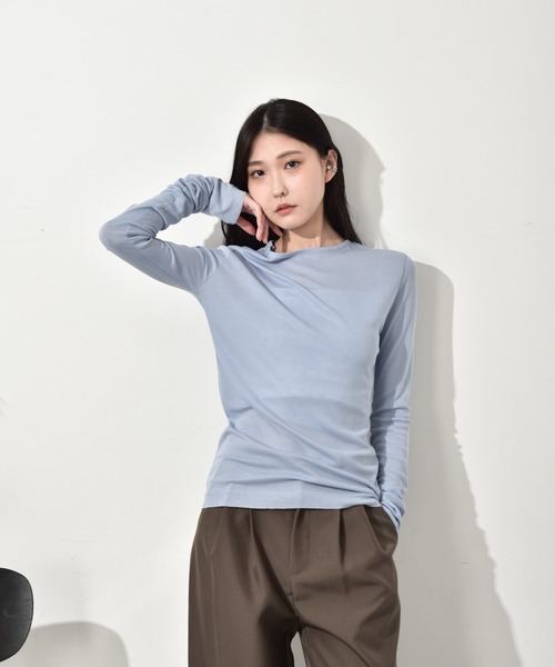 Y/lim（イリム）の「シアーギャザースリーブロンT（Tシャツ/カットソー・レディース・ブラウン/グリーン/ピンク/ブルー/オフホワイト/ブラック/グレー・L/M）」の14枚目の写真