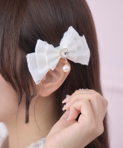 ROJITA(ロジータ)の「レースレイヤードリボンクリップセット(バレッタ/ヘアクリップ・レディース・ピンク/ホワイト/ブラック・FREE)」の4枚目の写真