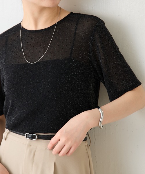 COLLAGE GALLARDAGALANTE(コラージュガリャルダガランテ)の「ドットチュールシアーTシャツ/WEB限定(Tシャツ/カットソー・レディース・オフホワイト/ブラック・FREE)」の2枚目の写真