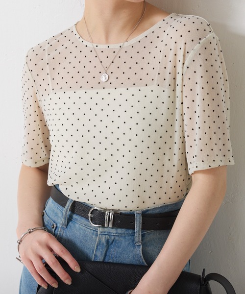 COLLAGE GALLARDAGALANTE(コラージュガリャルダガランテ)の「ドットチュールシアーTシャツ/WEB限定(Tシャツ/カットソー・レディース・オフホワイト/ブラック・FREE)」の18枚目の写真