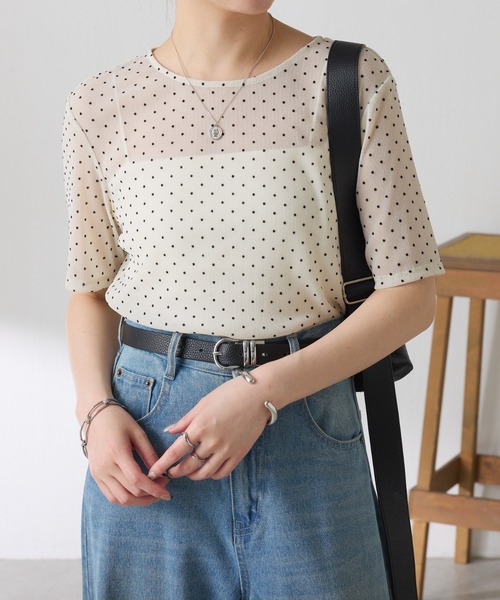 COLLAGE GALLARDAGALANTE(コラージュガリャルダガランテ)の「ドットチュールシアーTシャツ/WEB限定(Tシャツ/カットソー・レディース・オフホワイト/ブラック・FREE)」の17枚目の写真