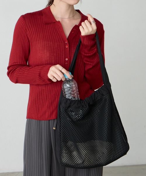 BONLECILL Marche（ボンルシールマルシェ）の「【BONLECILL Marche】《A4収納》デイリーメッシュワンハンドルトートバッグ（トートバッグ・レディース・ネイビー/アイボリー/ブラック・FREE）」の8枚目の写真