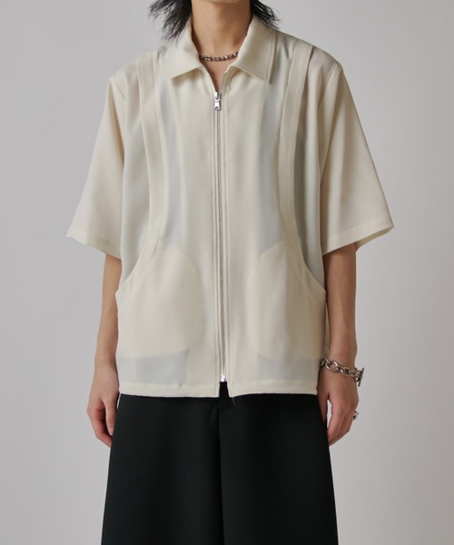 Lui's（ルイス）の「レイヤードジップ半袖シャツ（シャツ/ブラウス・メンズ・オフホワイト/ブラック系その他/ブラック・S/M）」の12枚目の写真