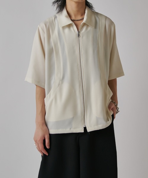Lui's（ルイス）の「レイヤードジップ半袖シャツ（シャツ/ブラウス・メンズ・オフホワイト/ブラック系その他/ブラック・S/M）」の13枚目の写真