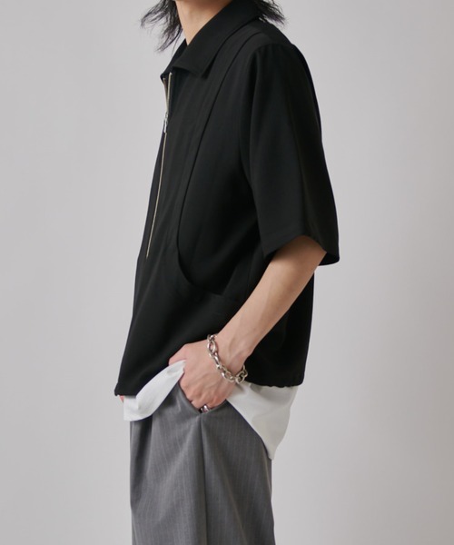 Lui's（ルイス）の「レイヤードジップ半袖シャツ（シャツ/ブラウス・メンズ・オフホワイト/ブラック系その他/ブラック・S/M）」の22枚目の写真