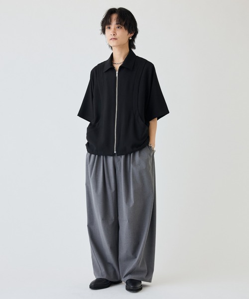 Lui's（ルイス）の「レイヤードジップ半袖シャツ（シャツ/ブラウス・メンズ・オフホワイト/ブラック系その他/ブラック・S/M）」の11枚目の写真