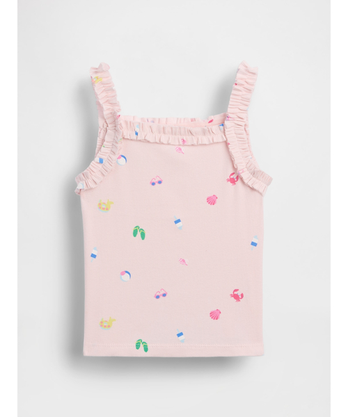 GAP(ギャップ)の「リブ ラッフルフリル エプロン タンクトップ (幼児・ベビー)(キャミソール・キッズ・ピンク/オフホワイト・100cm/80cm/110cm/105cm/95cm/90cm)」の1枚目の写真