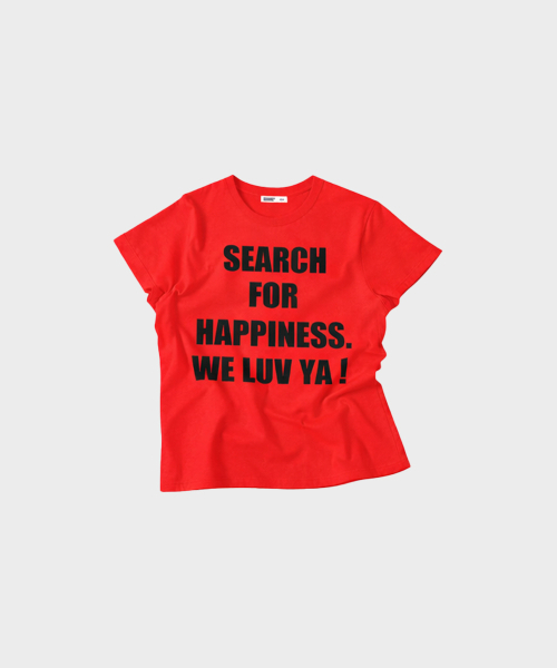 mydeepbluememories(マイディープブルーメモリーズ)の「(w)WE NEED LUV CROP TEE (RED)(Tシャツ/カットソー・レディース・レッド・SMALL/MEDIUM)」の1枚目の写真