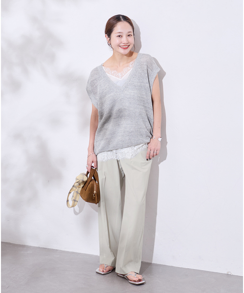 JOURNAL STANDARD（ジャーナルスタンダード）の「《追加3》【撥水/接触冷感/洗える/UV】リネンナイロンストレッチスラックス（スラックス・レディース・ライトグレー/ネイビー・34/38/36）」の3枚目の写真