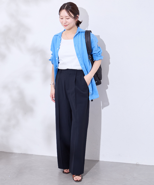 JOURNAL STANDARD（ジャーナルスタンダード）の「《追加3》【撥水/接触冷感/洗える/UV】リネンナイロンストレッチスラックス（スラックス・レディース・ライトグレー/ネイビー・34/38/36）」の4枚目の写真
