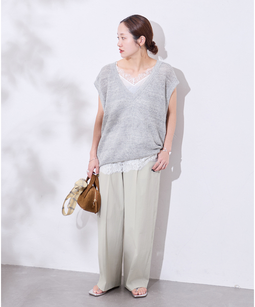 JOURNAL STANDARD（ジャーナルスタンダード）の「《追加3》【撥水/接触冷感/洗える/UV】リネンナイロンストレッチスラックス（スラックス・レディース・ライトグレー/ネイビー・34/38/36）」の5枚目の写真