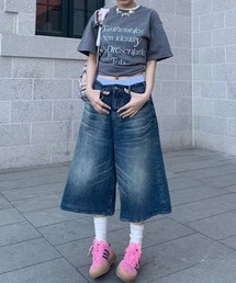 tunee（チュニー）の「【MASHIRO】スーパービッグサイズデニムハーフワイドパンツ/Dカン付き/ヴィンテージ風加工/Y2K （MA/EK97）（デニムパンツ）」