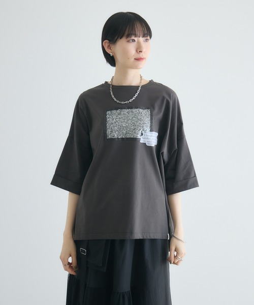Paradise Picnic（パラダイスピクニック）の「33℃ スパンコールキラキラTシャツ（Tシャツ/カットソー・レディース・チャコールグレー/ブラック/ホワイト・FREE）」の4枚目の写真