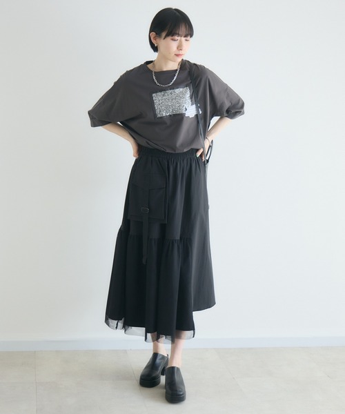 Paradise Picnic（パラダイスピクニック）の「33℃ スパンコールキラキラTシャツ（Tシャツ/カットソー・レディース・チャコールグレー/ブラック/ホワイト・FREE）」の10枚目の写真