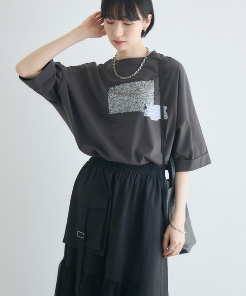 Paradise Picnic（パラダイスピクニック）の「33℃ スパンコールキラキラTシャツ（Tシャツ/カットソー・レディース・チャコールグレー/ブラック/ホワイト・FREE）」の7枚目の写真