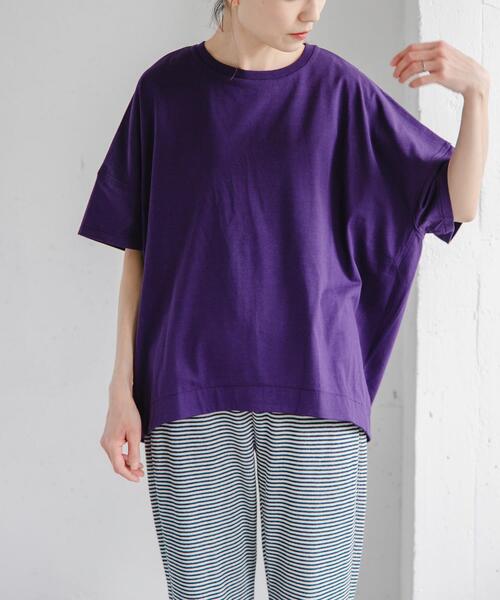 FORK&SPOON(フォークアンドスプーン)の「FORK&SPOON コクーンショートスリーブTシャツ(Tシャツ/カットソー・レディース・パープル/オフホワイト/ブラック・1)」の1枚目の写真