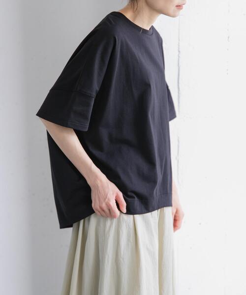 FORK&SPOON(フォークアンドスプーン)の「FORK&SPOON コクーンショートスリーブTシャツ(Tシャツ/カットソー・レディース・パープル/オフホワイト/ブラック・1)」の3枚目の写真