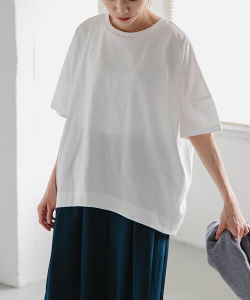 FORK&SPOON(フォークアンドスプーン)の「FORK&SPOON コクーンショートスリーブTシャツ(Tシャツ/カットソー・レディース・パープル/オフホワイト/ブラック・1)」の4枚目の写真