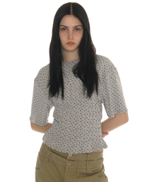 ピンタックコルセットパネルショートスリーブTシャツ_フローラル