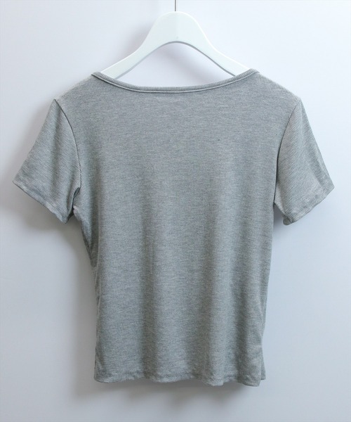 STAY MOTION（ステイモーション）の「【WEB限定】フロントリボンレース付き半袖カットソー［韓国ファッション/ガーリー］（Tシャツ/カットソー・レディース・グレー/ブルー・F）」の9枚目の写真