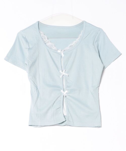 STAY MOTION（ステイモーション）の「【WEB限定】フロントリボンレース付き半袖カットソー［韓国ファッション/ガーリー］（Tシャツ/カットソー・レディース・グレー/ブルー・F）」の11枚目の写真