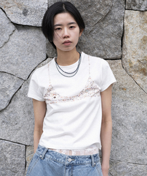 PEARL BUTTON BRALETTE T-SHIRTS [WHITE]