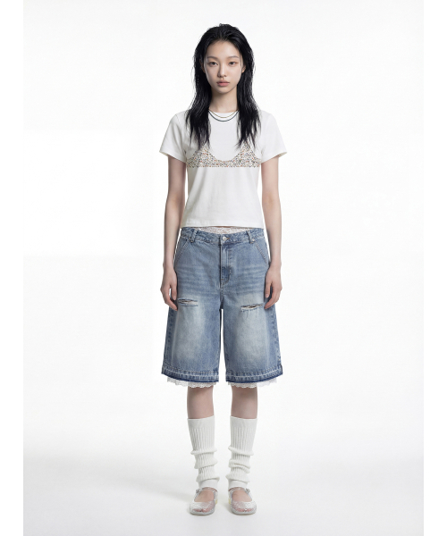 DEFGARMENTS（デフグラメンツ）の「PEARL BUTTON BRALETTE T-SHIRTS [WHITE]（Tシャツ/カットソー・レディース・その他・SMALL/MEDIUM）」の2枚目の写真