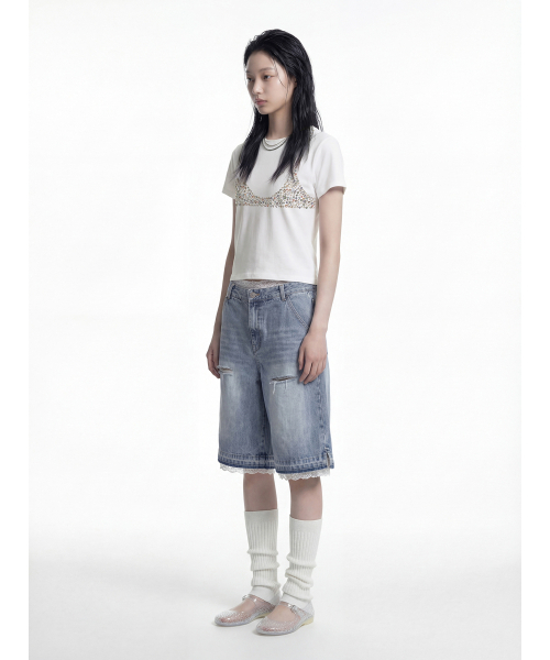 DEFGARMENTS（デフグラメンツ）の「PEARL BUTTON BRALETTE T-SHIRTS [WHITE]（Tシャツ/カットソー・レディース・その他・SMALL/MEDIUM）」の3枚目の写真