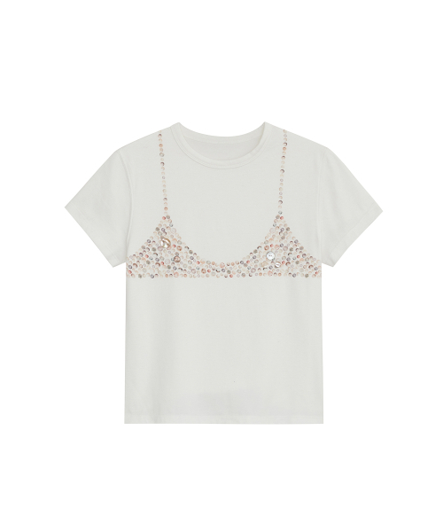 DEFGARMENTS（デフグラメンツ）の「PEARL BUTTON BRALETTE T-SHIRTS [WHITE]（Tシャツ/カットソー・レディース・その他・SMALL/MEDIUM）」の5枚目の写真