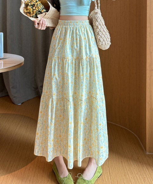 AMAJI（アマジ）の「プリント ウエストゴム フレア ロングスカート（スカート・レディース・パープル/イエロー/グリーン・SMALL/MEDIUM/LARGE/X-LARGE）」の7枚目の写真