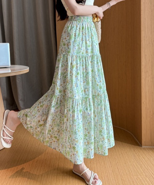 AMAJI（アマジ）の「プリント ウエストゴム フレア ロングスカート（スカート・レディース・パープル/イエロー/グリーン・SMALL/MEDIUM/LARGE/X-LARGE）」の5枚目の写真