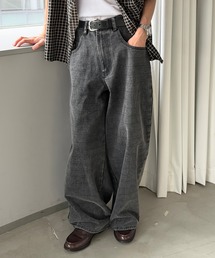 Perushu(�y���[�V��)��FADED CHECK WIDE DENIM PANTS�^�t�F�[�h�`�F�b�N���C�h�f�j���p���c(���̑��p���c)