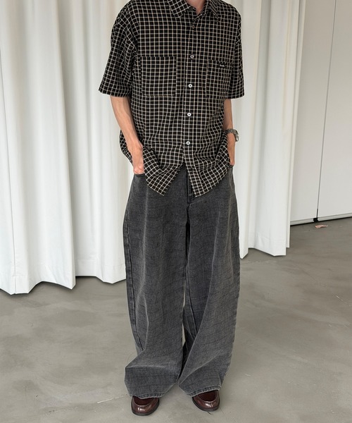Perushu(ペルーシュ)の「FADED CHECK WIDE DENIM PANTS/フェードチェックワイドデニムパンツ(その他パンツ・メンズ・ブラック/ブラウン・LARGE/MEDIUM/SMALL)」の16枚目の写真