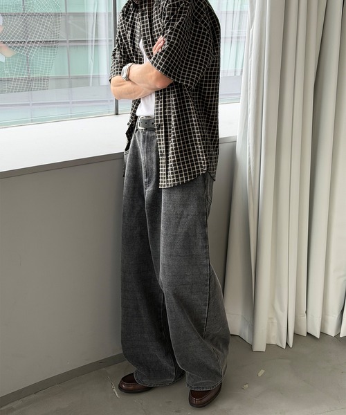 Perushu(ペルーシュ)の「FADED CHECK WIDE DENIM PANTS/フェードチェックワイドデニムパンツ(その他パンツ・メンズ・ブラック/ブラウン・LARGE/MEDIUM/SMALL)」の14枚目の写真