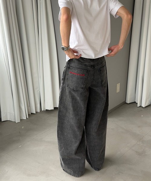 Perushu(ペルーシュ)の「FADED CHECK WIDE DENIM PANTS/フェードチェックワイドデニムパンツ(その他パンツ・メンズ・ブラック/ブラウン・LARGE/MEDIUM/SMALL)」の8枚目の写真